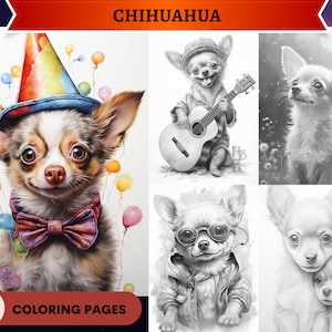 57 Cute Chihuahua Grayscale Coloring Pages | Dogs Puppies | Printable Adult Coloring Pages | Download Grayscale Illustration