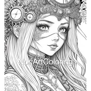 Steampunk Anime Girls Coloring Book 35 Pages Printable Adult Coloring ...