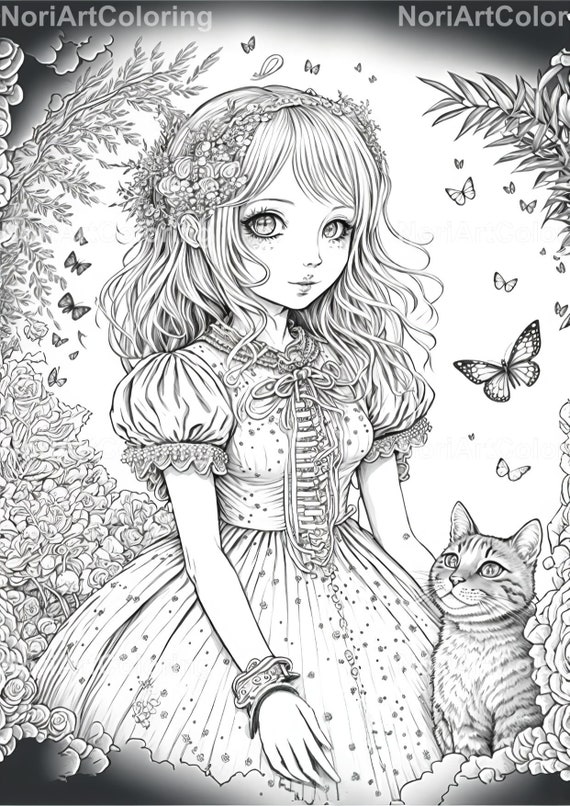 Anime Alice au pays des merveilles avec chat du Cheshire coloriage