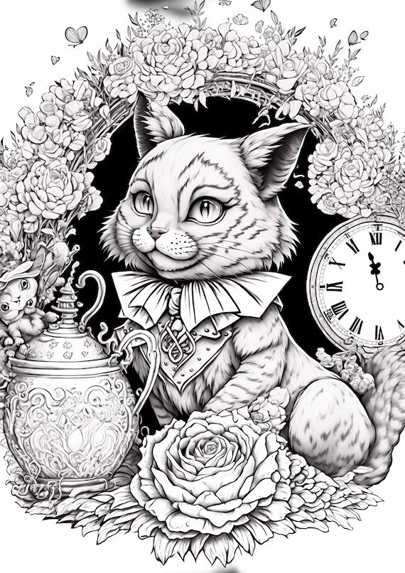 Coloriage de chat du Cheshire Alice au pays des merveilles