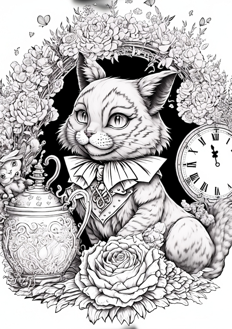 Cheshire Cat Coloring Page | Alice in Wonderland | Printable Adult
