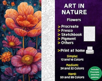 Color by Number, Digital Coloring Pages, Paint by Numbers, Procreate Coloring Book, Adults Coloring Book, Flower Coloring by Number