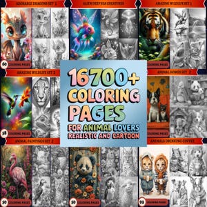 16700+ Grayscale Coloring Pages Animals Lovers Mega Bundle – 105 Unique Grayscale Coloring Books - Realistic & Funny Cartoon Cute Animals