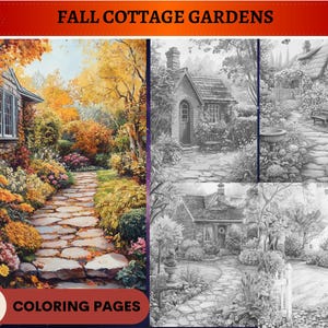 53 Fall Cottage Gardens Grayscale Coloring Pages Printable Adults Kids Coloring Pages Instant Download Autumn Coloring Book Flowers