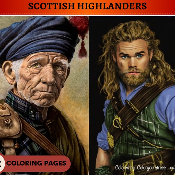 42 Scottish Highlanders | Irish Men |Grayscale Coloring Pages|Printable Adult Coloring Pages | Download Grayscale Illustration|Printable PDF