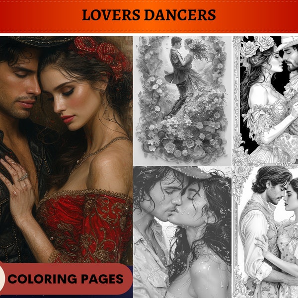 60 pages à colorier en niveaux de gris de Lovers Dancers | Des gens qui dansent amoureux | Coloriages à imprimer pour enfants adultes | PDF imprimable