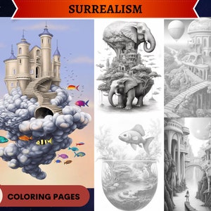 43 Surrealism Coloring Pages | Printable Adult Coloring Pages | Download Grayscale Illustration