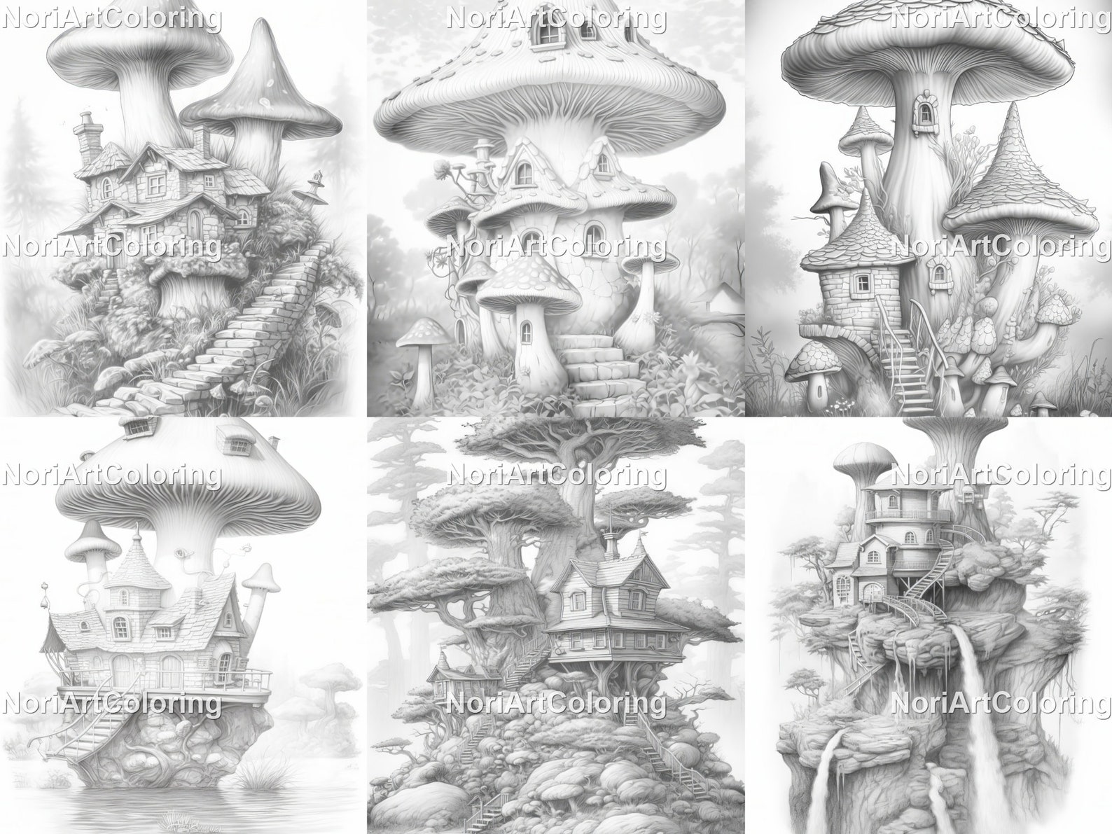 30 Mushroom Fairy Houses Set 1 Coloring Pages | Printable Adult ...