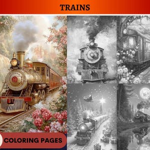 Peut inclure: Un ensemble de 50 pages à colorier représentant des trains dans différents environnements. Les pages comprennent un train à vapeur dans une forêt, un train dans un paysage enneigé et un train en ville. Les pages à colorier sont parfaites pour les enfants qui aiment les trains.