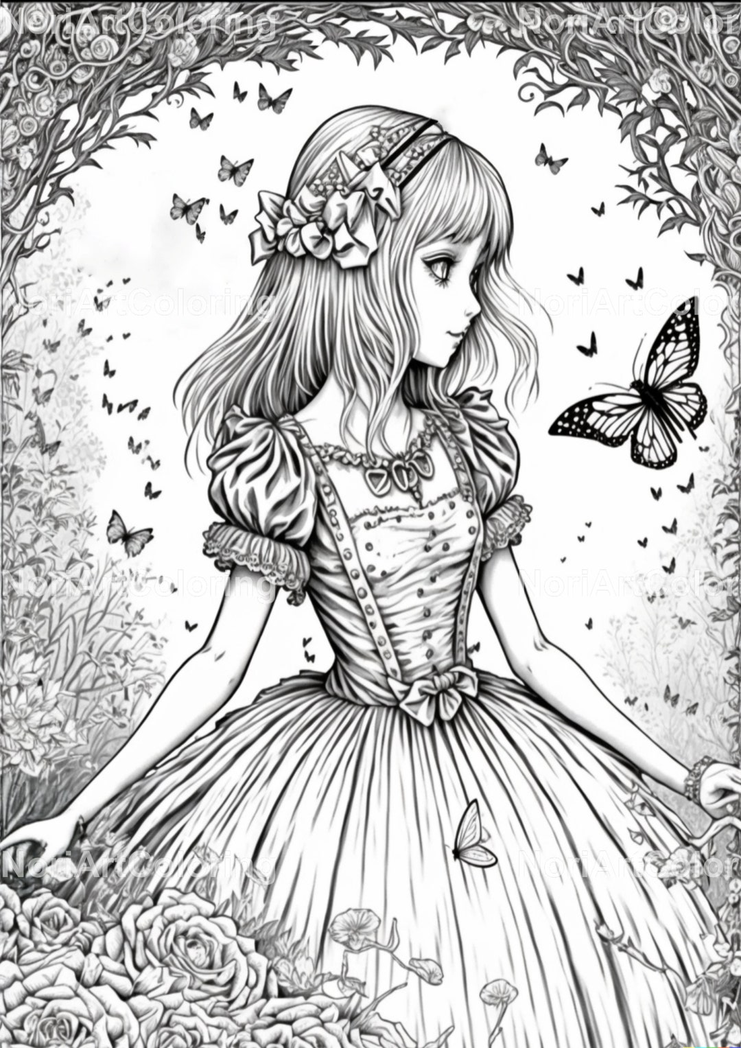 Anime Alice in Wonderland With Cheshire Cat Coloring Page Printable