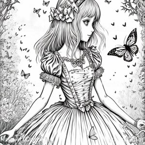 Anime Alice in Wonderland with Cheshire cat coloring page | Printable Adult Coloring Pages | Download Black and White Illustration