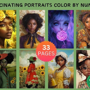 33 Fascinating Portraits Color by Number Pages, Digital Coloring Pages, Paint by Numbers Bundle, Procreate Adults Coloring Book