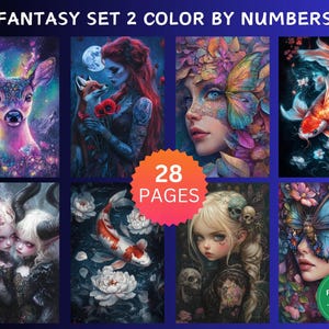 28 kleuren op nummerpagina's, digitale kleurplaten, verf op nummer-bundel, Procreate Adults kleurboek, Strange Fantasy-set 2 CBN