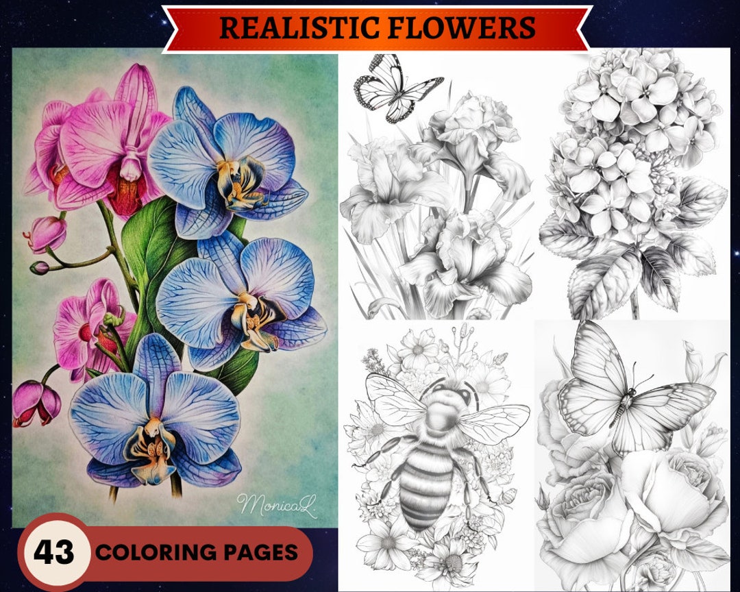 43 Realistic Flowers Coloring Pages Printable Adult Coloring Pages