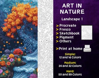 Color by Number, Digital Coloring Pages, Paint by Numbers, Procreate Coloring Book, Adults Coloring Book, Art in Nature 1 Coloring by Number