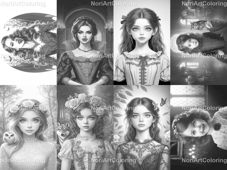 50 Eternal Night Watch Coloring Pages Printable Adult Kids Coloring Pages Download Grayscale Gothic Vampire Women Children Girls image 6