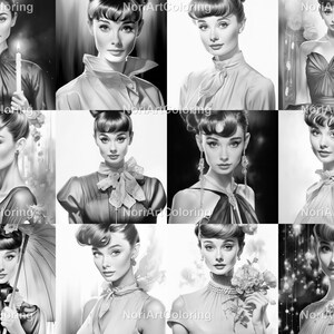 42 Audrey Hepburn Color Clipart &amp; Grayscale Coloring Pages Set 3 ...