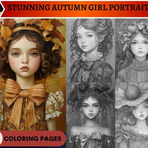 60 Stunning Autumn Girls Portraits Grayscale Coloring Pages Printable Adult Coloring Pages Download Grayscale Illustration Fall Girls Women