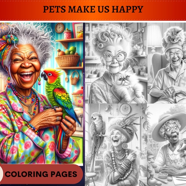 55 "Pets Make Us Happy" Grayscale Coloring Pages | Printable Adult Coloring Pages | Download Grayscale | Animals Cute Funny Hillarious