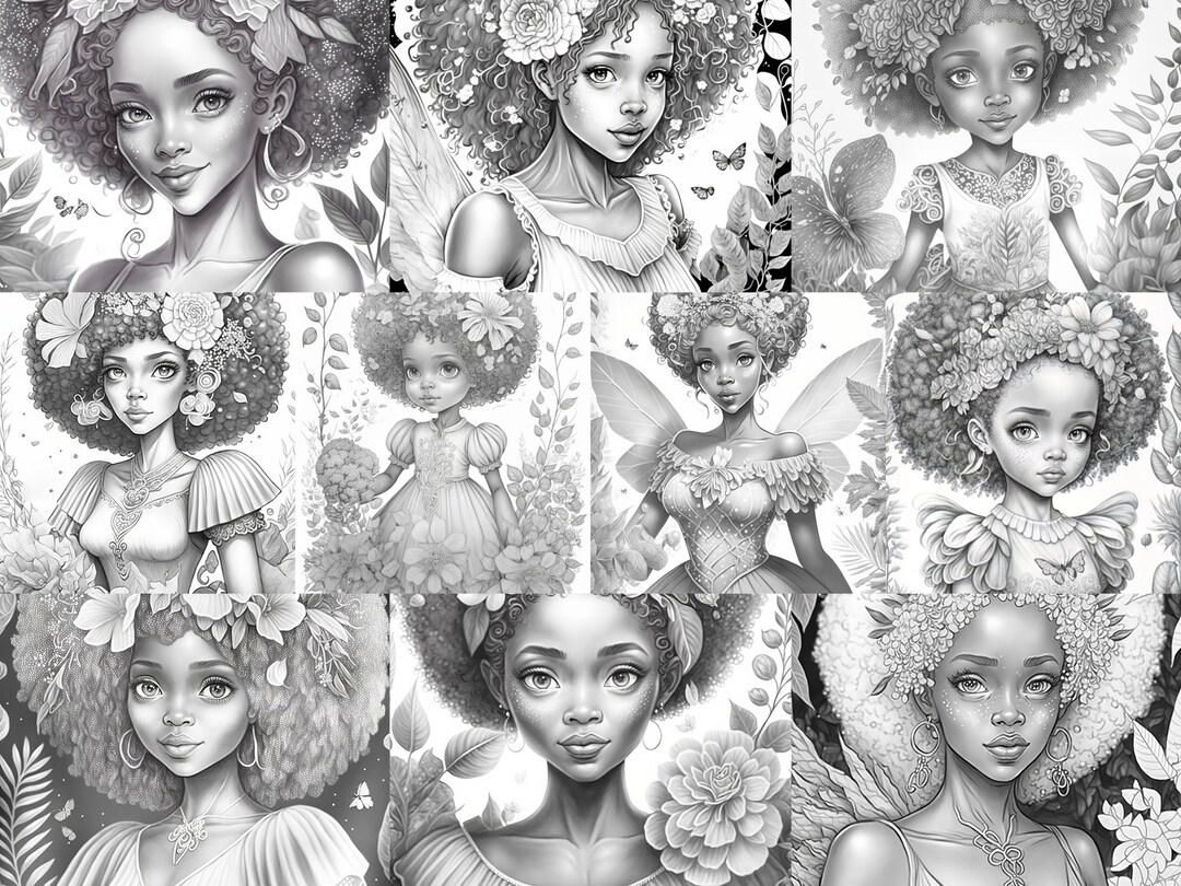 10 Beautiful Afro Fairies Coloring Pages Vol 2 | Black Women ...