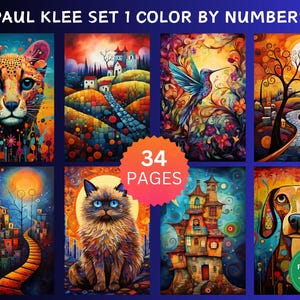 34 Paul Klee Inspired Paintings Set 1 Color by Number Pages, Digital Coloring Pages, Paint by Numbers Bundle, Procreate Adults Coloring Book