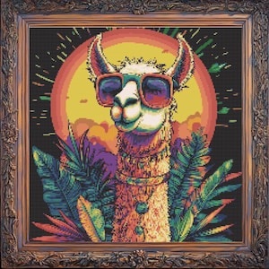 Patrón de punto de cruz de llama bohemia, bordado colorido en PDF, descarga instantánea, patrón de manualidades DIY, punto de cruz, point de croix, descarga instantánea