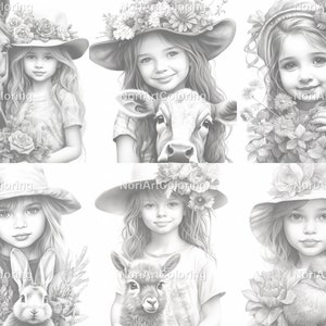 56 Beautiful Girls With Animals Set 9 Coloring Pages | Printable Adult ...