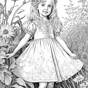 - Belle fille en niveaux de gris pour colorier | Coloriages pour adultes à imprimer | Télécharger l&#39;illustration en niveaux de gris | Printemps
