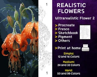 Colorir por Números, Páginas para Colorir Digitais, Pintar por Números, Livro de Colorir Procreate, Colorir para Adultos, Flor Ultrarrealista 2