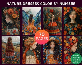50 Color by Number Pages, Digital Coloring Pages, Paint by Numbers Bundle, Procreate Adults Coloring Book, Strange Fantasy Set 1 CBN