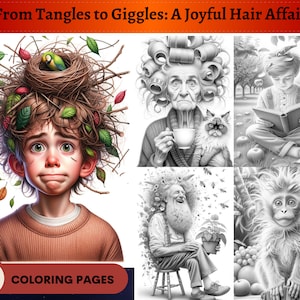 37 "From Tangles to Giggles: A Joyful Hair Affair" Grayscale Coloring Pages | Printable Adult Coloring Pages | Download Grayscale