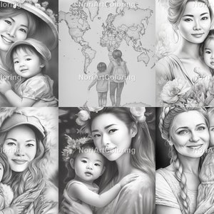 33 Motherhood Set 2 Coloring Pages | Mother&#39;s day | Mom and daughter | son | Printable Adult Coloring Pages | Download Grayscale