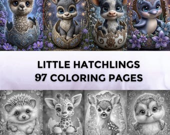 97 Little Hatchlings Grayscale Coloring Pages | Printable Animal Pets Pages | Download Grayscale | Painting Coloring | Cute Little Portraits