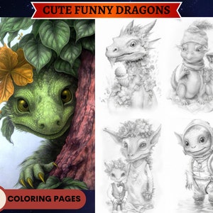 30 Funny Dragons Coloring Book | Coloring pages Adults and kids | Instant Download Grayscale Coloring Page|Printable PDF|Dragons coloring