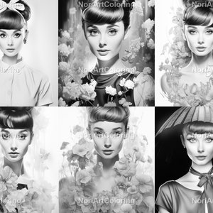42 Audrey Hepburn Color Clipart &amp; Grayscale Coloring Pages Set 3 ...