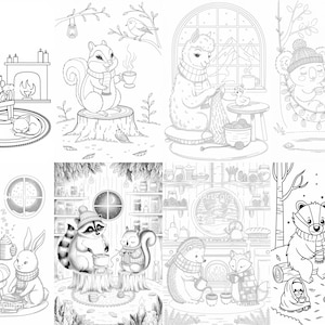 Fuzzy Hygge Coloring book - 20 Printable Pages PDF Cozy Cute Illustrations Comfortable Easy Designs Relaxation for Adults & Teens Digital