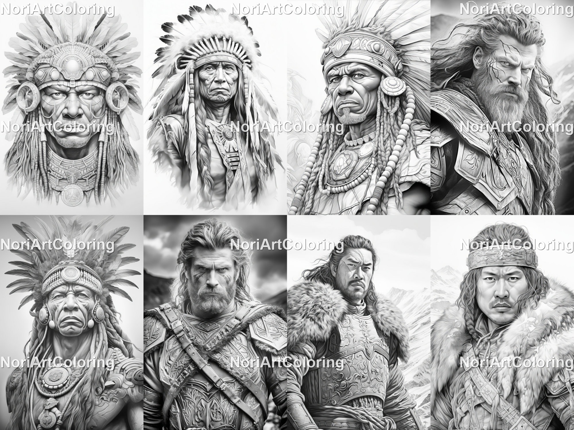Trieb Chief 55 Barbarians, African Tribe Chiefs and Native Americans Grayscale ...