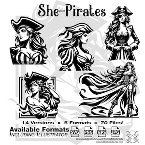 She-Pirate SVG Bundle!! | High-Quality, Svg, Png, Eps, Jpg Bundle | Pirate Cut Files | Pirate Silhouette | Pirate Clipart. Lady Pirates