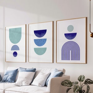 Mid Century Modern Wall Art – 3 Piece Wall Art – Blue Art Print – Printable Wall Art – Minimalist Art Print – Wall Decor – Digital Download