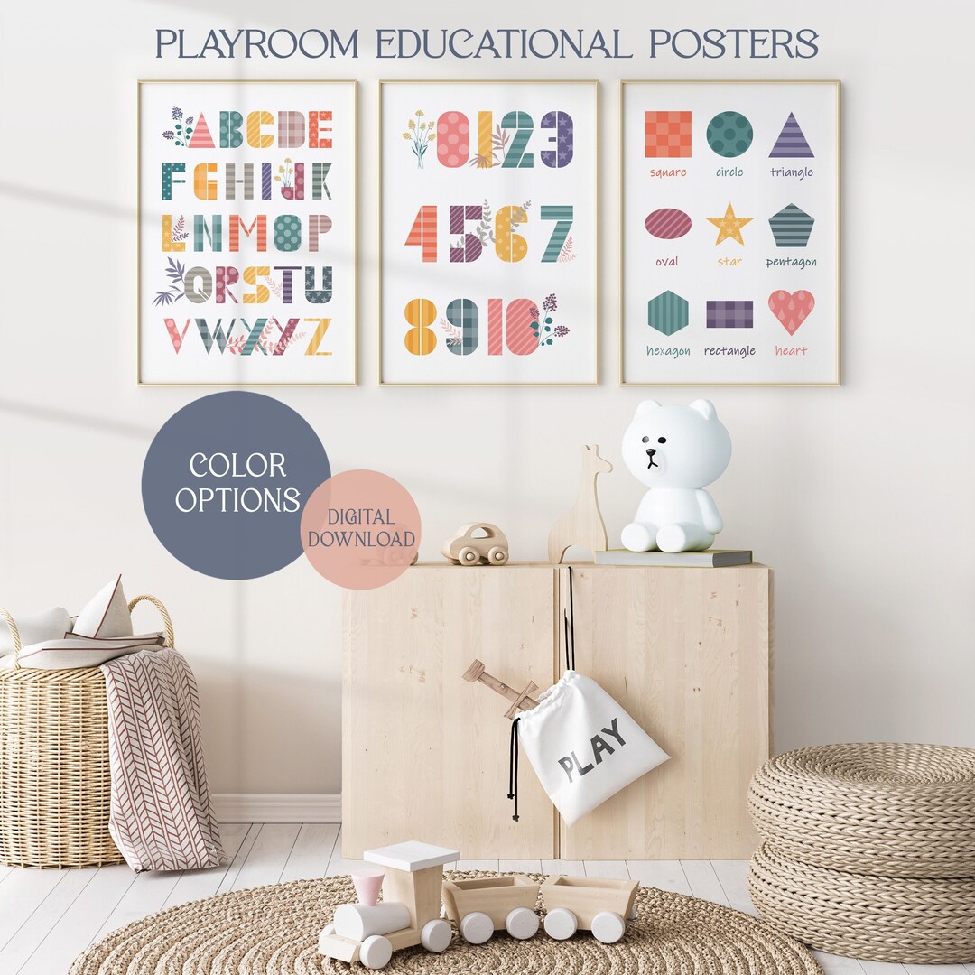 EDUCATIONAL POSTERS – 3 Piece Wall Art – Nursery Wall Decor – Kids Room ...