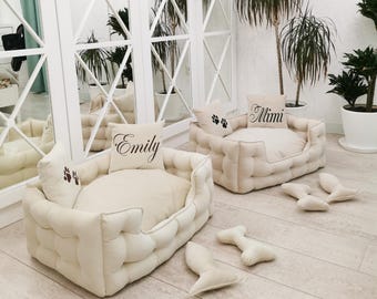 Elegant Custom Dog Bed | Sizes XS-XXL | Orthopedic & Washable Pet Furniture | Personalized Embroidery | Luxury Gift for Pet Lovers