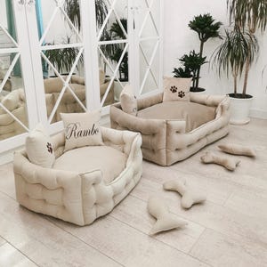 Luxury Personalized Dog Bed – Handmade Pet Furniture, Cute Dog Sofa, Custom Dog Beds for Small & Large Dogs, Stylish Pet Couch Gift