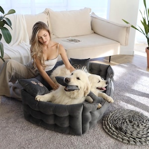 Luxury Velvet Dog Bed: Custom Pet Sofa with Personalized Pillow