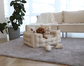 Custom Pet Bed | Elegant Design | Anti-Claw Fabric | Available in XS–XXL| Personalized Name Embroidery | Perfect Gift for Pet's Lovers
