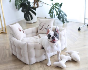 Personalized Dog Bed: Luxury Anti-Claw Pet Sofa with Bone Toys