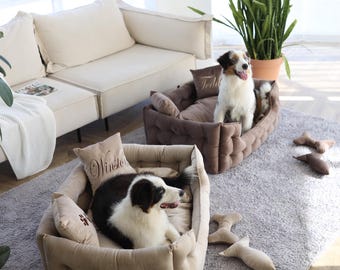 Personalized Dog Bed: Luxury Anti-Claw Pet Sofa with Bone Toys