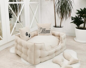 Cozy Luxury Dog Bed |  Personalized Pillow with Your Pet’s Name |Anti-Claw Fabric | Available in Sizes XS-XXL |Perfect Gift for Pet's Owners