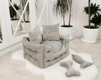 All-Size Luxury Pet Bed – Personalized with Custom Name Embroidery, Cozy Comfort,  Christmas Gift