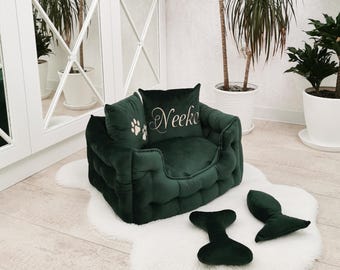 Cuccia di lusso personalizzata per cani, cuccia con nome personalizzato per animali domestici, cuccia moderna ed elegante, cuccia ortopedica lavabile per cani e gatti