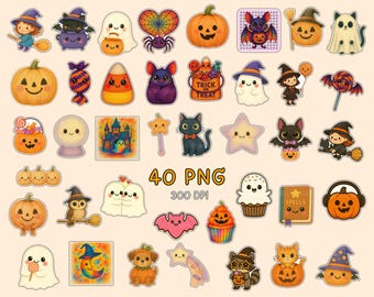 Pegatinas de Halloween en tonos pastel: Imágenes prediseñadas PNG espeluznantes (descarga digital)
